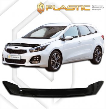 1 839 р. Дефлектор капота CA-Plastic  KIA Ceed  2 JD (2012-2018) дорестайлинг универсал, рестайлинг универсал (classic черный, без надписи)  с доставкой в г. Санкт‑Петербург. Увеличить фотографию 1