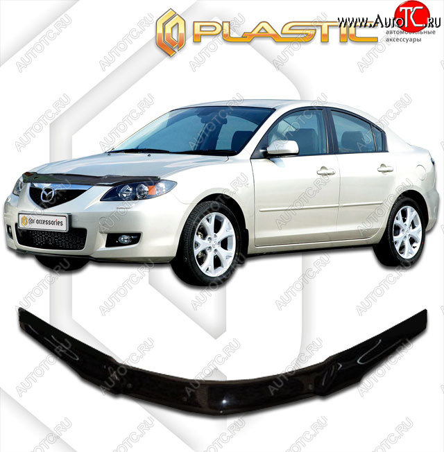 1 999 р. Дефлектор капота CA-Plastic  Mazda 3/Axela  BK (2003-2009) дорестайлинг седан, рестайлинг седан (Classic черный)  с доставкой в г. Санкт‑Петербург