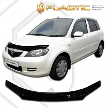 1 799 р. Дефлектор капота CA-Plastic  Mazda 2/Demio  DY (2002-2005) (classic черный, без надписи)  с доставкой в г. Санкт‑Петербург. Увеличить фотографию 1