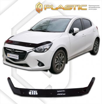 1 799 р. Дефлектор капота CA-Plastic  Mazda 2/Demio  DJ IV (2014-2019) (classic черный, без надписи)  с доставкой в г. Санкт‑Петербург. Увеличить фотографию 1