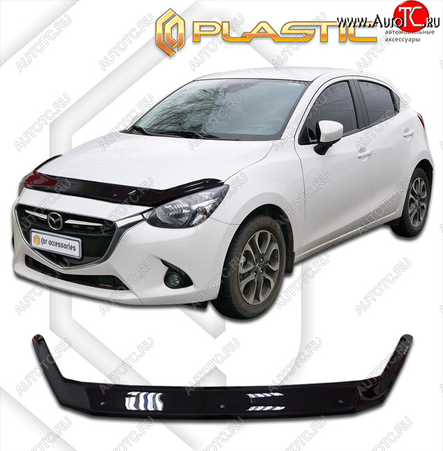 1 799 р. Дефлектор капота CA-Plastic  Mazda 2/Demio  DJ IV (2014-2019) (classic черный, без надписи)  с доставкой в г. Санкт‑Петербург