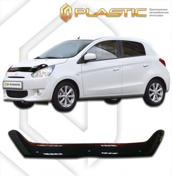 1 799 р. Дефлектор капота CA-Plastic  Mitsubishi Mirage  A03A (2012-2015) (classic черный, без надписи)  с доставкой в г. Санкт‑Петербург. Увеличить фотографию 1