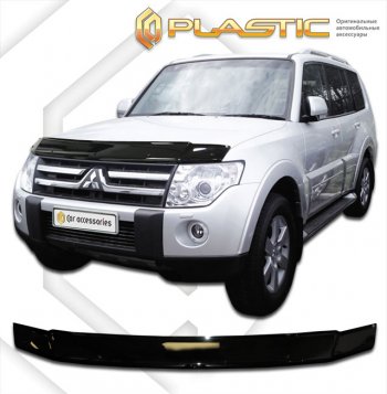 1 839 р. Дефлектор капота CA-Plastic Mitsubishi Pajero 4 V80 дорестайлинг (2006-2011) (classic черный, без надписи)  с доставкой в г. Санкт‑Петербург. Увеличить фотографию 1