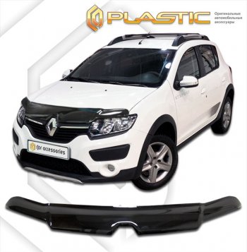 2 799 р. Дефлектор капота CA-Plastic  Renault Sandero Stepway  (B8) (2014-2022) (classic черный, без надписи)  с доставкой в г. Санкт‑Петербург. Увеличить фотографию 1