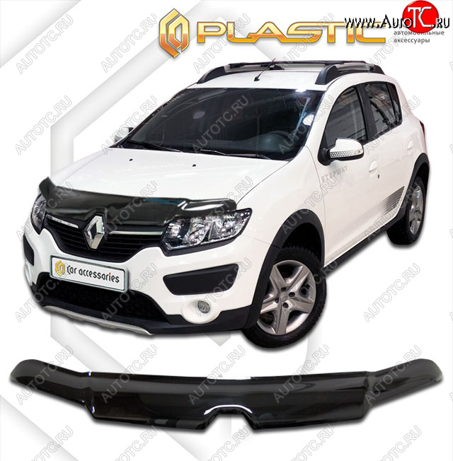 2 799 р. Дефлектор капота CA-Plastic  Renault Sandero Stepway  (B8) (2014-2022) (classic черный, без надписи)  с доставкой в г. Санкт‑Петербург