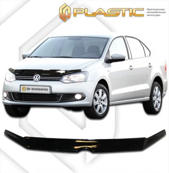 1 759 р. Дефлектор капота CA-Plastic Volkswagen Polo Mk5 хэтчбэк 3 дв. (2010-2015) (classic черный, без надписи)  с доставкой в г. Санкт‑Петербург. Увеличить фотографию 1