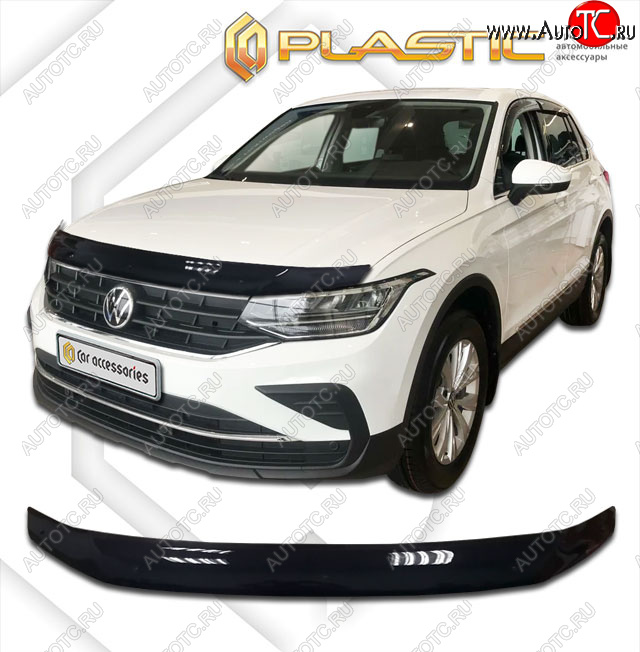 1 799 р. Дефлектор капота CA-Plastic  Volkswagen Tiguan  Mk2 (2020-2022) (classic черный, без надписи)  с доставкой в г. Санкт‑Петербург