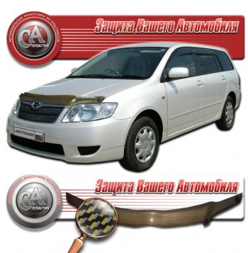 1 999 р. Дефлектор капота CA-Plastic  Toyota Corolla Fielder  E120 (2004-2006) универсал 2-ой рестайлинг (Шелкография карбон золото)  с доставкой в г. Санкт‑Петербург. Увеличить фотографию 1