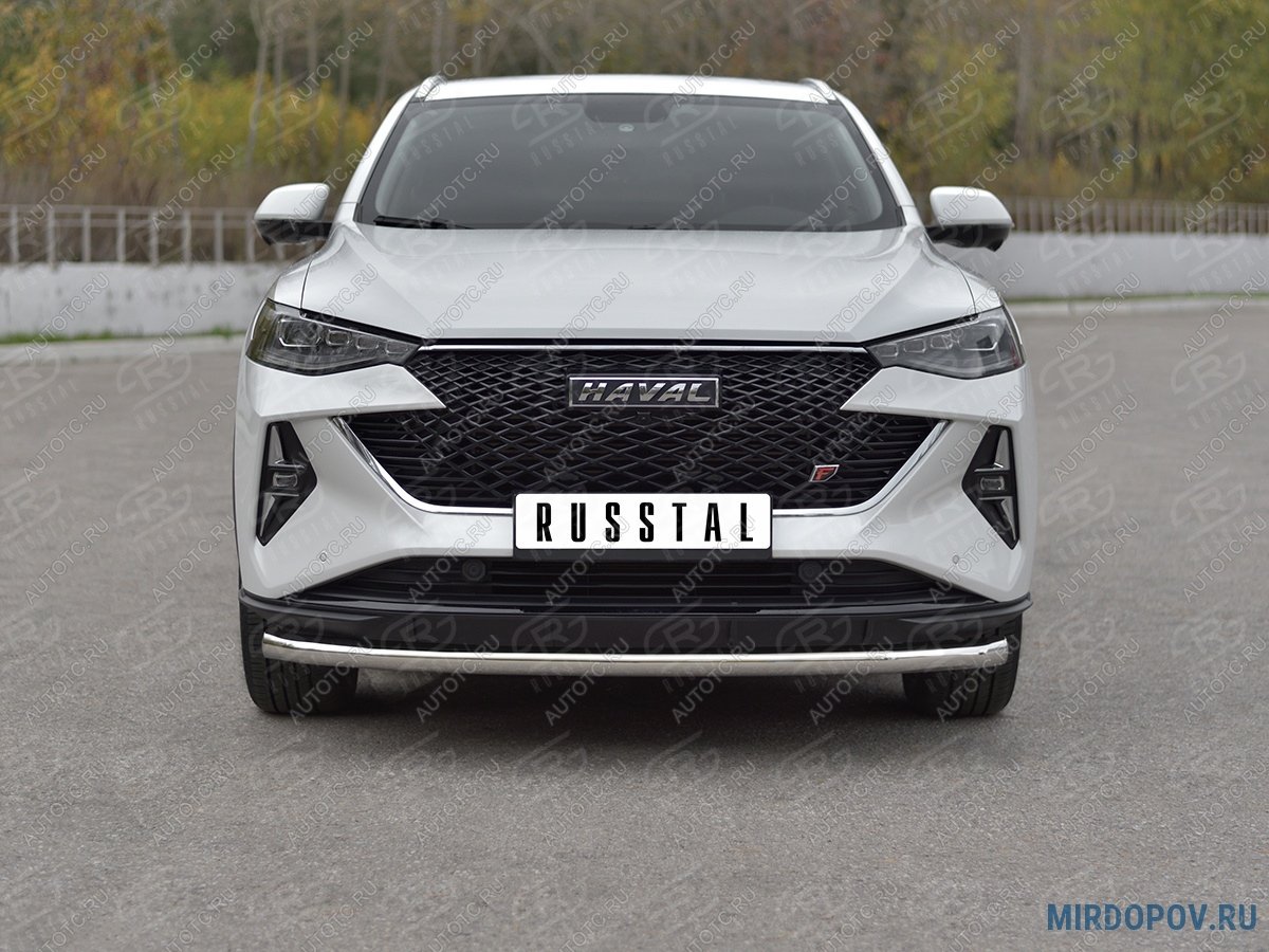 13 399 р. Защита переднего бампера d63 секции SLITKOFF  Haval F7x (2022-2024) рестайлинг (нержавейка полированная)  с доставкой в г. Санкт‑Петербург