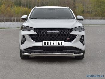 14 999 р. Защита переднего бампера d63*42 дуга SLITKOFF  Haval F7x (2022-2024) рестайлинг (нержавейка полированная)  с доставкой в г. Санкт‑Петербург. Увеличить фотографию 1