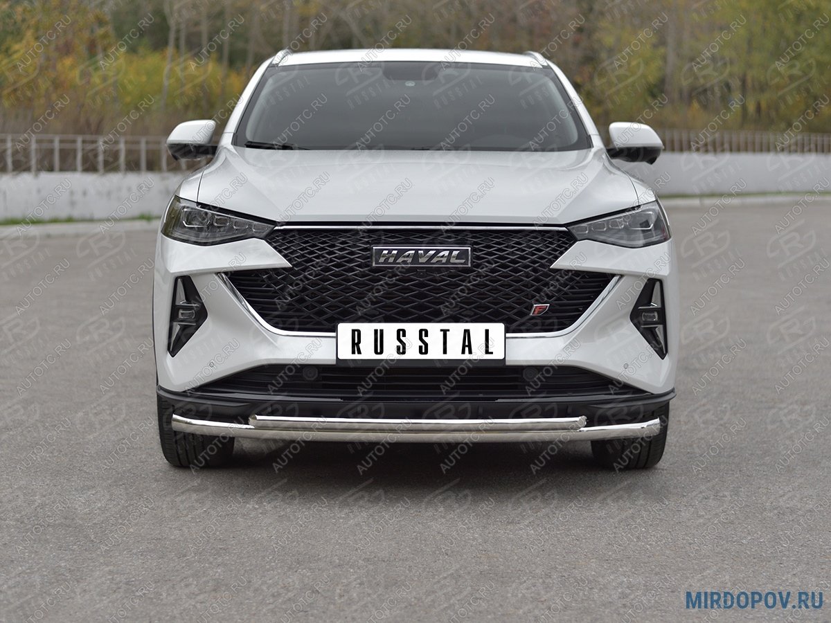 14 999 р. Защита переднего бампера d63*42 дуга SLITKOFF  Haval F7x (2022-2024) рестайлинг (нержавейка полированная)  с доставкой в г. Санкт‑Петербург