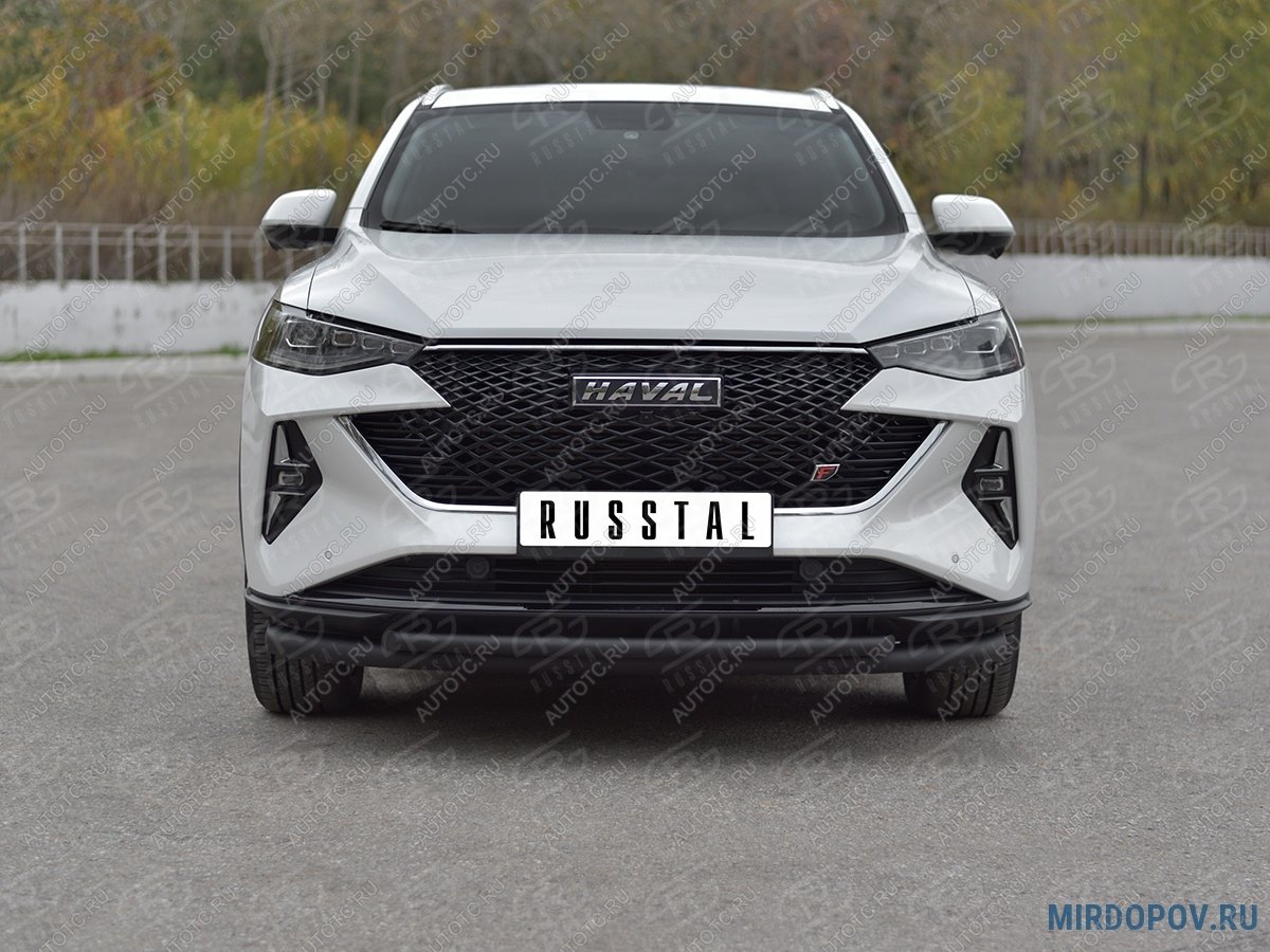 12 349 р. Защита переднего бампера d63*42 дуга SLITKOFF  Haval F7x (2022-2024) рестайлинг (нержавейка окрашенная в черный цвет)  с доставкой в г. Санкт‑Петербург