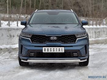 14 549 р. Защита переднего бампера d42 секции-d42 дуга SLITKOFF KIA Sorento MQ4 (2020-2022) (нержавейка полированная)  с доставкой в г. Санкт‑Петербург. Увеличить фотографию 1