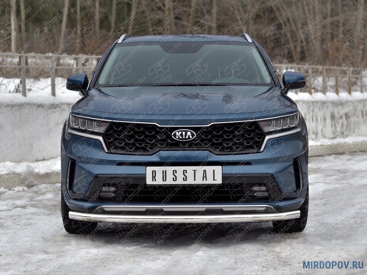 13 399 р. Защита переднего бампера d63 секции SLITKOFF  KIA Sorento  MQ4 (2020-2022) (нержавейка полированная)  с доставкой в г. Санкт‑Петербург