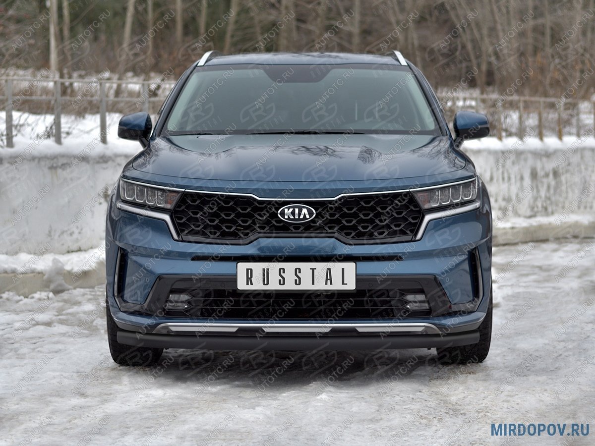 9 999 р. Защита переднего бампера d63 секции SLITKOFF  KIA Sorento  MQ4 (2020-2022) (нержавейка окрашенная в черный цвет)  с доставкой в г. Санкт‑Петербург