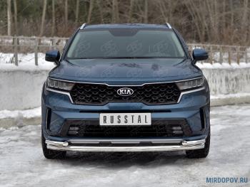 17 899 р. Защита переднего бампера d63 секции-d42 уголки SLITKOFF  KIA Sorento  MQ4 (2020-2022) (нержавейка полированная)  с доставкой в г. Санкт‑Петербург. Увеличить фотографию 1