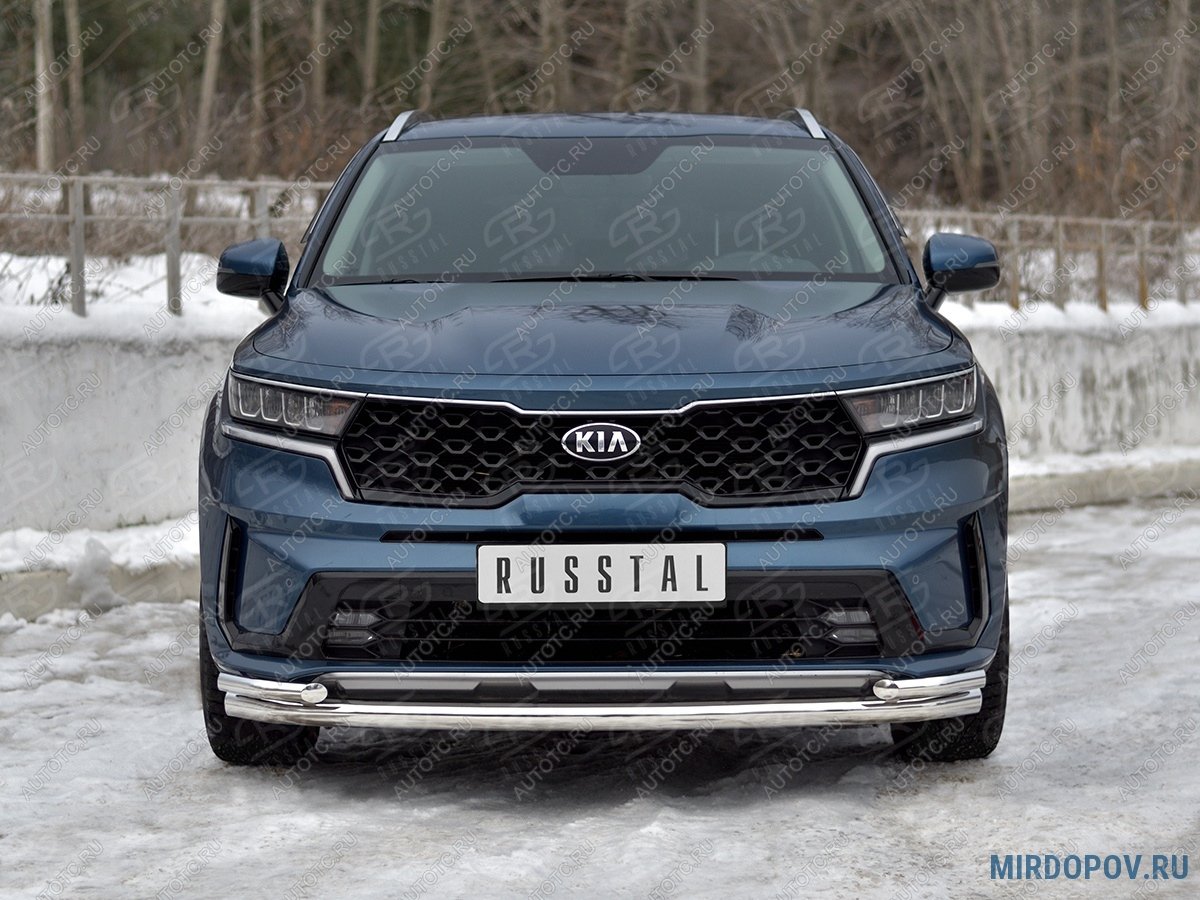 17 899 р. Защита переднего бампера d63 секции-d42 уголки SLITKOFF  KIA Sorento  MQ4 (2020-2022) (нержавейка полированная)  с доставкой в г. Санкт‑Петербург