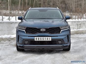 10 899 р. Защита переднего бампера d63 мм секции-d63 мм уголки+клыки Russtal KIA Sorento MQ4 (2020-2022) (нержавейка)  с доставкой в г. Санкт‑Петербург. Увеличить фотографию 1