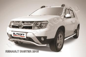 9 999 р. Защита переднего бампера (нержавейка, волна 57) Slitkoff  Renault Duster  HS (2015-2021) рестайлинг (полированная)  с доставкой в г. Санкт‑Петербург. Увеличить фотографию 1