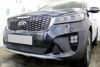 3 099 р. Защитная сетка в бампер (низ, ячейка 3х7 мм) Alfeco Стандарт KIA Sorento UM/Prime рестайлинг (2018-2020) (Чёрная)  с доставкой в г. Санкт‑Петербург. Увеличить фотографию 4