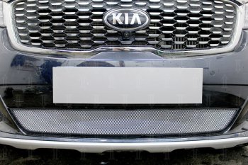 3 199 р. Защитная сетка в бампер (низ, ячейка 3х7 мм) Alfeco Стандарт  KIA Sorento  UM/Prime (2018-2020) (Хром)  с доставкой в г. Санкт‑Петербург. Увеличить фотографию 2