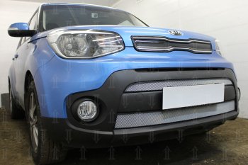 4 799 р. Защитная сетка в бампер (2 части, ячейка 3х7 мм) Alfeco Стандарт  KIA Soul  2 PS (2017-2019) (Хром)  с доставкой в г. Санкт‑Петербург. Увеличить фотографию 2