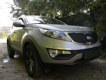 3 399 р. Защитная сетка в бампер (верх, ячейка 3х7 мм) Alfeco Стандарт KIA Sportage 3 SL дорестайлинг (2010-2014) (Чёрная)  с доставкой в г. Санкт‑Петербург. Увеличить фотографию 2