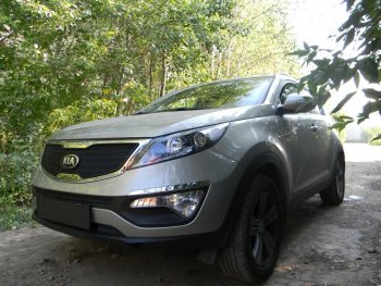 2 659 р. Защитная сетка в бампер (низ, ячейка 3х7 мм) Alfeco Стандарт  KIA Sportage  3 SL (2010-2016) (Чёрная)  с доставкой в г. Санкт‑Петербург. Увеличить фотографию 4