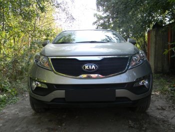 Защитная сетка в бампер (компл.Classic, верх, ячейка 3х7 мм) Alfeco Стандарт KIA Sportage 3 SL рестайлинг (2014-2016)  (Чёрная)