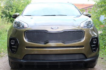 3 099 р. Защитная сетка в бампер (низ, ячейка 3х7 мм) Alfeco Стандарт KIA Sportage 4 QL дорестайлинг (2016-2018) (Чёрная)  с доставкой в г. Санкт‑Петербург. Увеличить фотографию 1