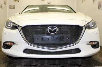 2 799 р. Защитная сетка в бампер (низ, ячейка 3х7 мм) Alfeco Стандарт  Mazda 3/Axela  BM (2016-2019) (Чёрная)  с доставкой в г. Санкт‑Петербург. Увеличить фотографию 1