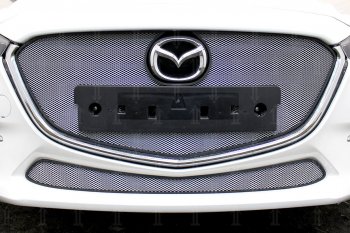 2 899 р. Защитная сетка в бампер (низ, ячейка 3х7 мм) Alfeco Стандарт  Mazda 3/Axela  BM (2016-2019) (Хром)  с доставкой в г. Санкт‑Петербург. Увеличить фотографию 2