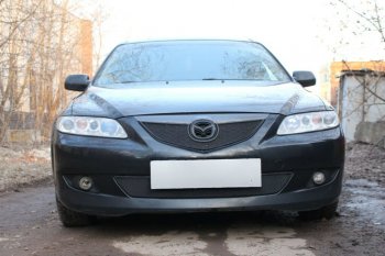 3 099 р. Защитная сетка в бампер (верх, ячейка 3х7 мм) Alfeco Стандарт  Mazda 6  GG (2002-2005) лифтбэк дорестайлинг, седан дорестайлинг (Чёрная)  с доставкой в г. Санкт‑Петербург. Увеличить фотографию 1