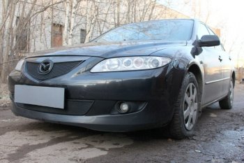 3 099 р. Защитная сетка в бампер (верх, ячейка 3х7 мм) Alfeco Стандарт Mazda 6 GG лифтбэк дорестайлинг (2002-2005) (Чёрная)  с доставкой в г. Санкт‑Петербург. Увеличить фотографию 3