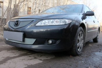 3 199 р. Защитная сетка в бампер (верх, ячейка 3х7 мм) Alfeco Стандарт Mazda 6 GG седан дорестайлинг (2002-2005) (Хром)  с доставкой в г. Санкт‑Петербург. Увеличить фотографию 3