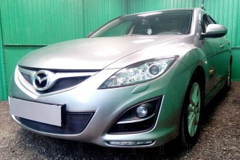 3 099 р. Защитная сетка в бампер (низ, ячейка 3х7 мм) Alfeco Стандарт  Mazda 6  GH (2010-2012) (Чёрная)  с доставкой в г. Санкт‑Петербург. Увеличить фотографию 2