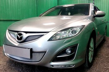 3 199 р. Защитная сетка в бампер (низ, ячейка 3х7 мм) Alfeco Стандарт  Mazda 6  GH (2010-2012) (Хром)  с доставкой в г. Санкт‑Петербург. Увеличить фотографию 2