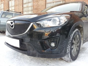 3 399 р. Защитная сетка в бампер (верх, ячейка 3х7 мм) Alfeco Стандарт  Mazda CX-5  KE (2011-2014) (Чёрная)  с доставкой в г. Санкт‑Петербург. Увеличить фотографию 2