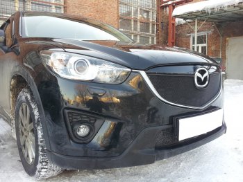 3 399 р. Защитная сетка в бампер (верх, ячейка 3х7 мм) Alfeco Стандарт  Mazda CX-5  KE (2011-2014) (Чёрная)  с доставкой в г. Санкт‑Петербург. Увеличить фотографию 3