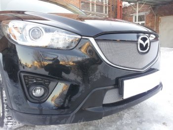 3 589 р. Защитная сетка в бампер (верх, ячейка 3х7 мм) Alfeco Стандарт Mazda CX-5 KE дорестайлинг (2011-2014) (Хром)  с доставкой в г. Санкт‑Петербург. Увеличить фотографию 2