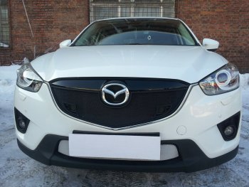 3 079 р. Защитная сетка в бампер (низ, ячейка 3х7 мм) Alfeco Стандарт Mazda CX-5 KE дорестайлинг (2011-2014) (Хром)  с доставкой в г. Санкт‑Петербург. Увеличить фотографию 1