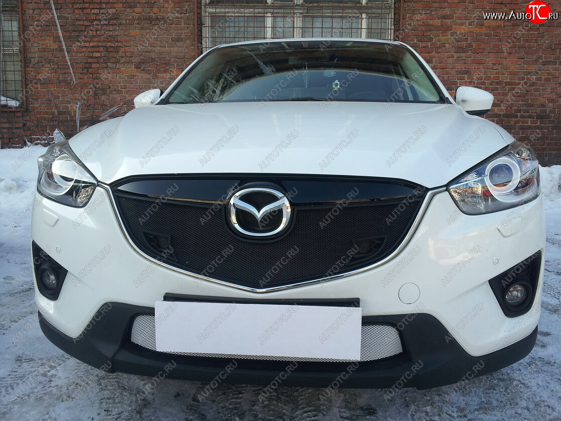 3 099 р. Защитная сетка в бампер (низ, ячейка 3х7 мм) Alfeco Стандарт Mazda CX-5 KE дорестайлинг (2011-2014) (Хром)  с доставкой в г. Санкт‑Петербург