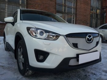 3 079 р. Защитная сетка в бампер (низ, ячейка 3х7 мм) Alfeco Стандарт Mazda CX-5 KE дорестайлинг (2011-2014) (Хром)  с доставкой в г. Санкт‑Петербург. Увеличить фотографию 2