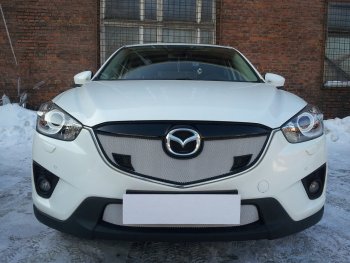 3 079 р. Защитная сетка в бампер (низ, ячейка 3х7 мм) Alfeco Стандарт Mazda CX-5 KE дорестайлинг (2011-2014) (Хром)  с доставкой в г. Санкт‑Петербург. Увеличить фотографию 3