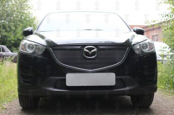 3 399 р. Защитная сетка в бампер (верх, ячейка 3х7 мм) Alfeco Стандарт  Mazda CX-5  KE (2015-2017) (Чёрная)  с доставкой в г. Санкт‑Петербург. Увеличить фотографию 1