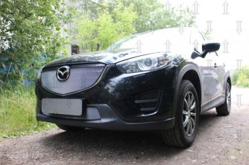 3 589 р. Защитная сетка в бампер (верх, ячейка 3х7 мм) Alfeco Стандарт  Mazda CX-5  KE (2015-2017) (Хром)  с доставкой в г. Санкт‑Петербург. Увеличить фотографию 3