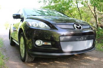 3 399 р. Защитная сетка в бампер (низ, ячейка 3х7 мм) Alfeco Стандарт Mazda CX-7 ER дорестайлинг (2006-2010) (Хром)  с доставкой в г. Санкт‑Петербург. Увеличить фотографию 2