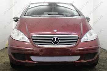 3 199 р. Защитная сетка в бампер (низ, ячейка 3х7 мм) Alfeco Стандарт Mercedes-Benz A class W169 дорестайлинг, хэтчбэк 5 дв. (2005-2008) (Хром)  с доставкой в г. Санкт‑Петербург. Увеличить фотографию 1