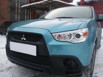 2 899 р. Защитная сетка в бампер (низ, ячейка 3х7 мм) Alfeco Стандарт Mitsubishi ASX дорестайлинг (2010-2012) (Чёрная)  с доставкой в г. Санкт‑Петербург. Увеличить фотографию 2