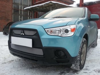 3 099 р. Защитная сетка в бампер (низ, ячейка 3х7 мм) Alfeco Стандарт  Mitsubishi ASX (2010-2012) (Хром)  с доставкой в г. Санкт‑Петербург. Увеличить фотографию 3